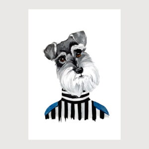 dog dressed with stripes illustration by karina krumina