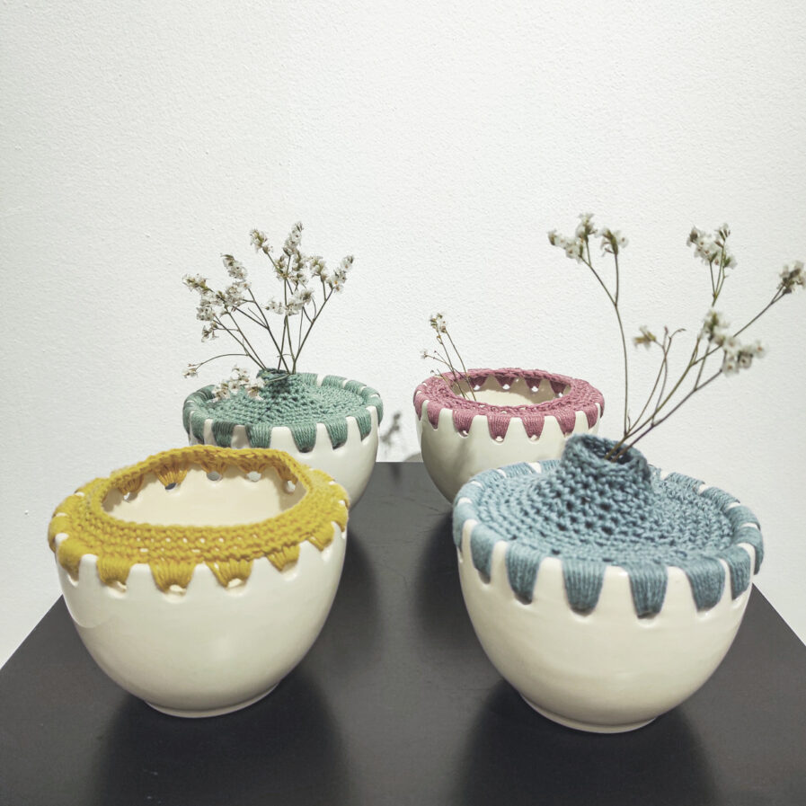 taça em cerâmica com crochet