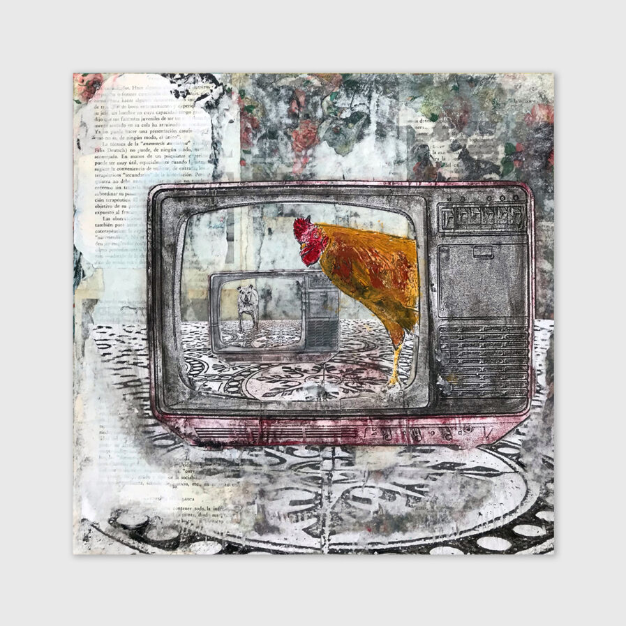 television with a chicken