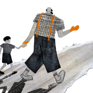 Illustration of grandfather and grandson on a stroll by Vitor Hugo Matos
