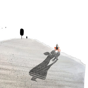 Ilustração de um homem a andar de bicicleta no campo por Vitor Hugo Matos