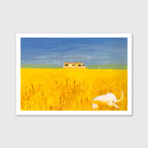 RV on yellow fields landscape gouache illustration inspired by "Breaking Bad" by Sara Felgueiras.