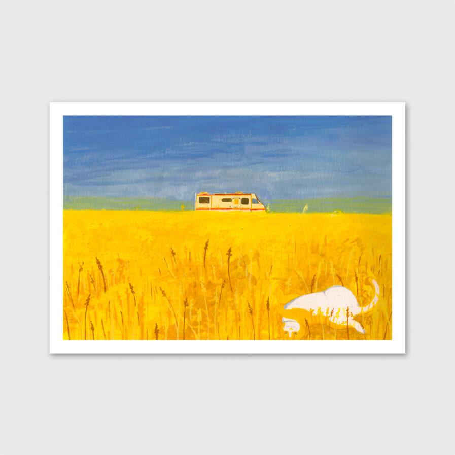 Ilustração a guache de paisagem de campos amarelos inspirada em "Breaking Bad" por Sara Felgueiras.