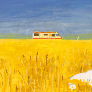 RV on yellow fields landscape gouache illustration inspired by "Breaking Bad" by Sara Felgueiras.