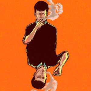 man smoking Illustration of Nicolae Negura at Apaixonarte gallery