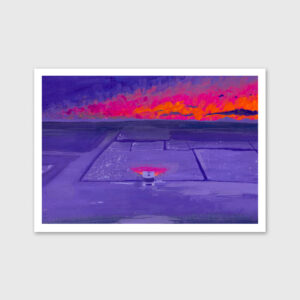 Ilustração a guache de uma paisagem noturna de um incendio no campo inspirada em "Breaking Bad" por Sara Felgueiras.