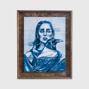 A panel of tiles of young woman and by Marita.