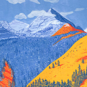 Ilustração a guache de paisagem montanhosa inspirada em "Mundos Paralelos" por Sara Felgueiras.