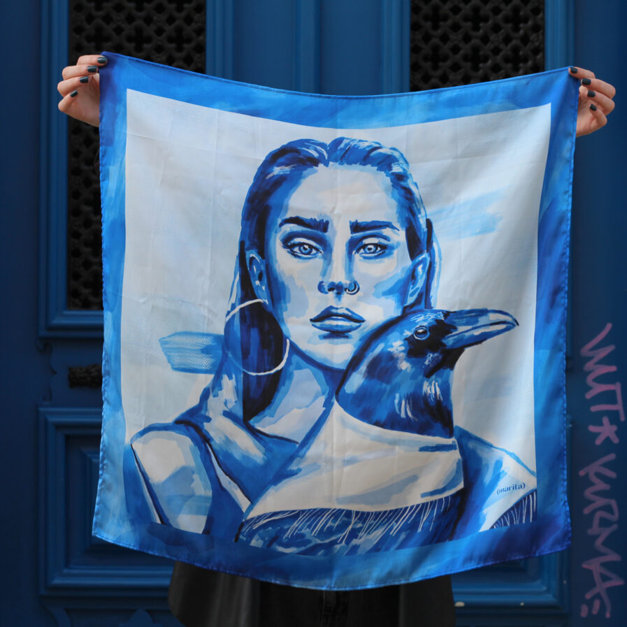 Someone holding a Satin scarf by Marita.