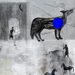 Detalhe de ilustração de um lobo e outros animais por Eva Evita