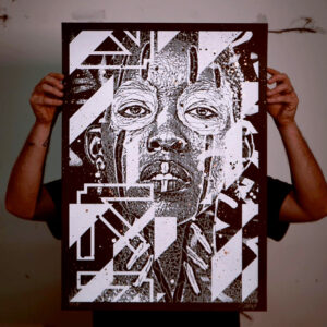 Someone holding a black and white illustration print by Samina
